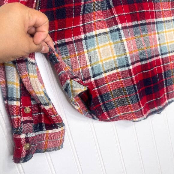 AEO | Flannel Shirt Red Plaid Multi-Color Soft Cotton Long Sleeve Medium - Picture 11 of 13